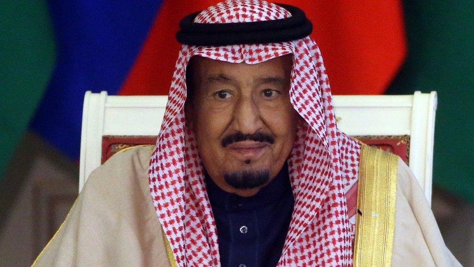 King Salman bin Abdulaziz Al Saud during talks at the Grand Kremlin Palace on October 5, 2017 in Moscow, Russia.