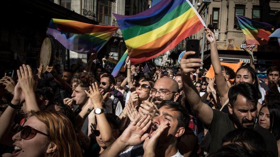 LGBT supporters march in Istanbul, Turkey