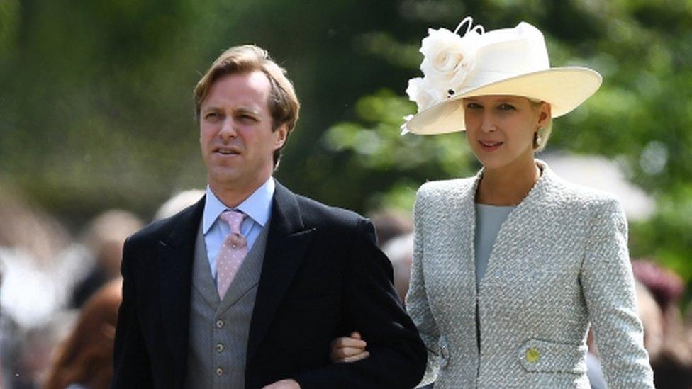 Lady Gabriella Windsor attends the wedding with a partner