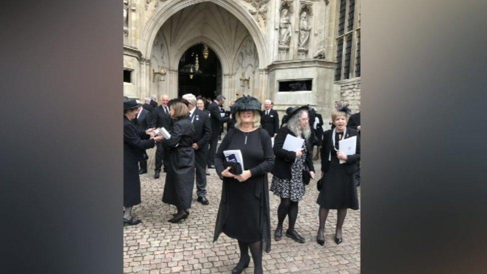 Lynn McManus outside Westminster Abbey