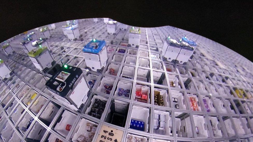 birds eye view of Ocado robots