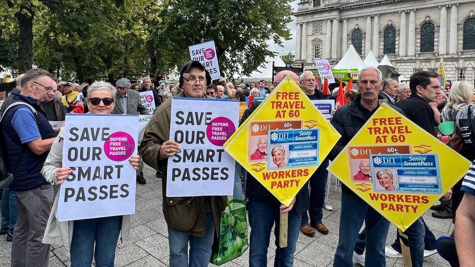 Protestors gathered outside Belfast City Hall