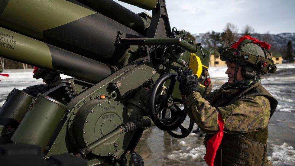 A soldier from the Finnish Defence Forces during the international military exercise Cold Response 22, at Setermoen in Norway, on March 22, 2022