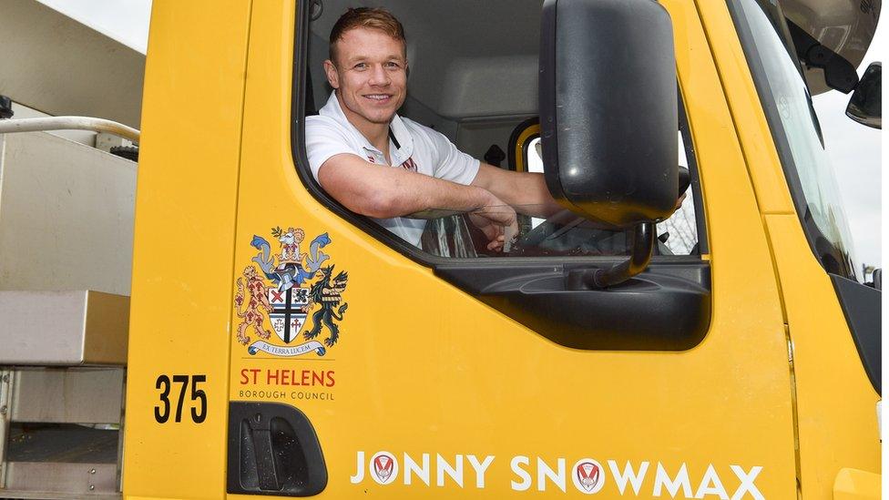 St Helens RFC Captain, Jonny Lomax in a gritter