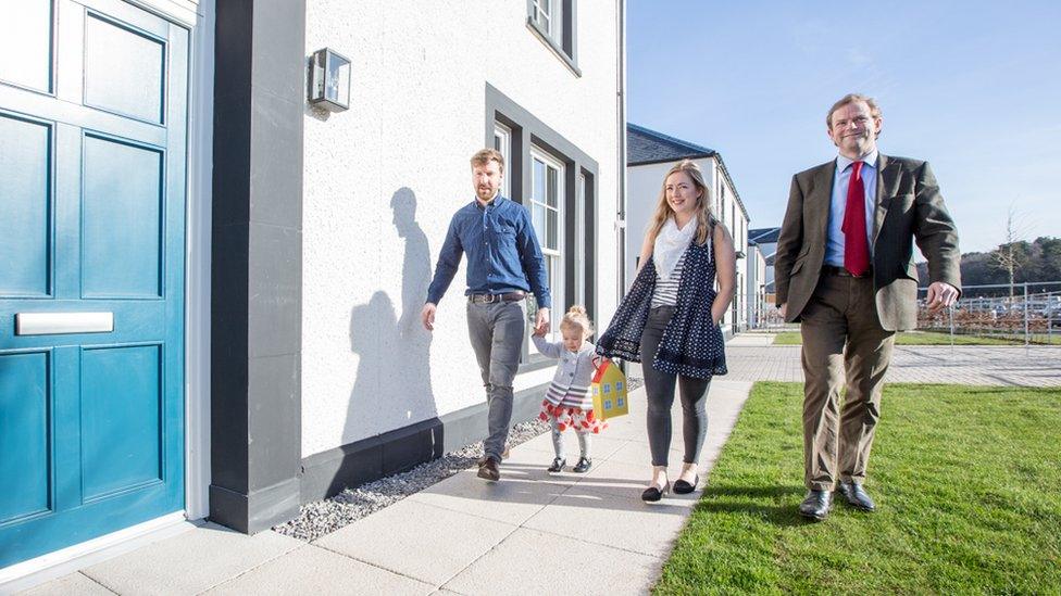 The Hewitt family and John Stuart, chairman of Moray Estates at Tornagrain