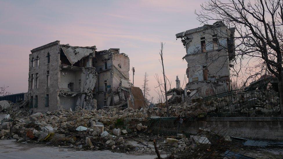 Crumbled buildings in East Aleppo