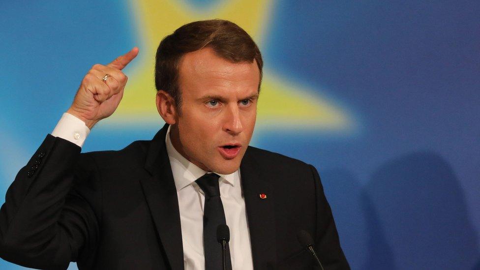 French President Emmanuel Macron delivers a speech on the European Union in the amphitheatre of the Sorbonne University in Paris on September 26, 2017