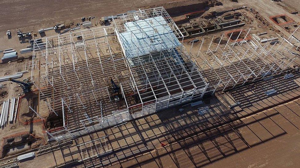 Unfinished buldings remain in the site of a called off Ford car factory in Villa de Reyes, near San Luis Potosi, Mexico