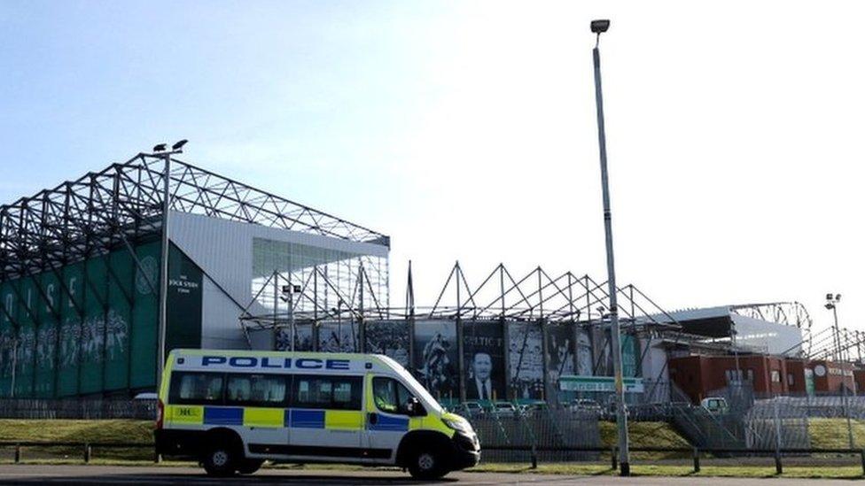 Police van outside Celtic Park