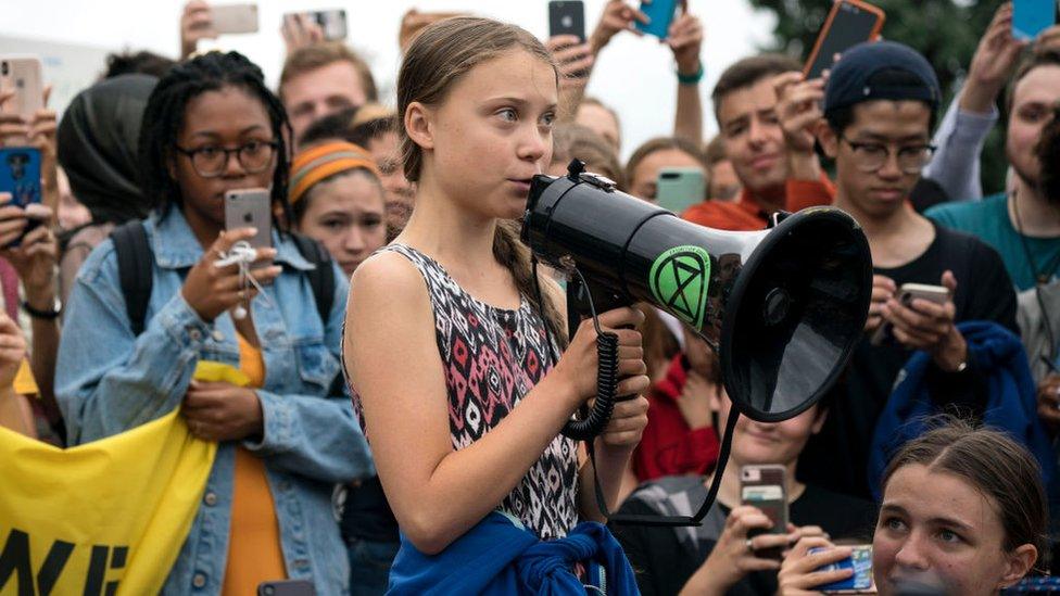 Greta-Thunberg-addresses-a-march