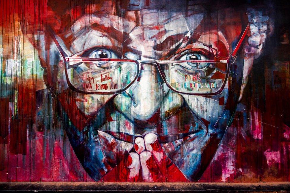 A mural depicting Archbishop Desmond Tutu.