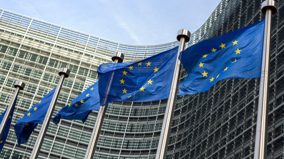 European Union flags in front of the Berlaymont building