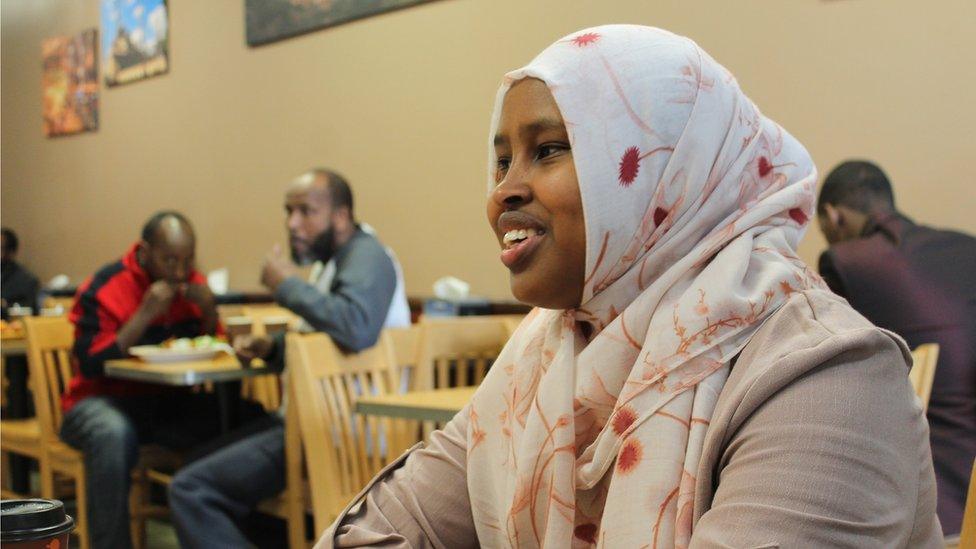 Hamida Dakane the day before the exchange, having dinner at a popular West African eatery in Fargo