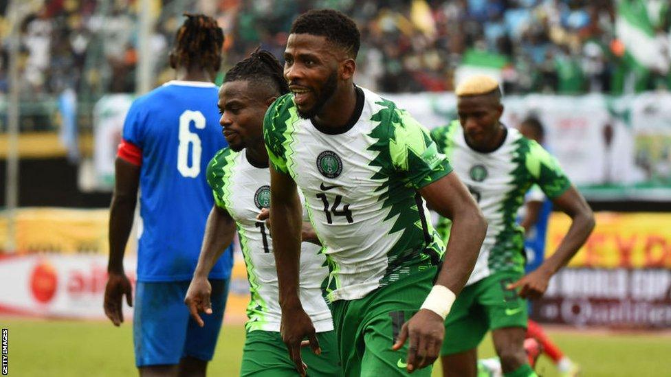 Leicester City's Kelechi Iheanacho celebrates scoring for Nigeria