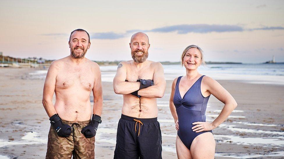 Sea swimmers (L-R) Andy Neill, Graham Jones and Katy Keightley