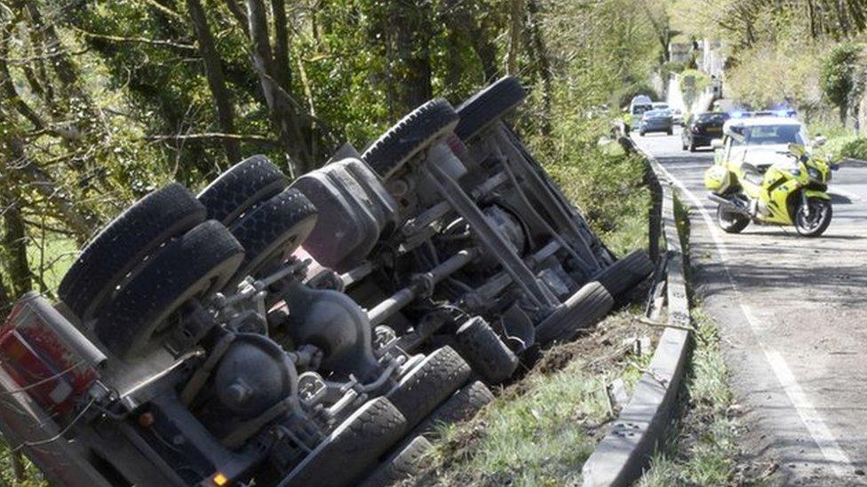 Overturned lorry