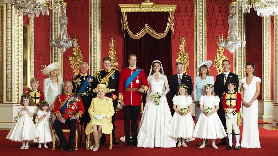 Members of the Royal family at Buckingham Palace on the day of the wedding between Prince William and Kate Middleton