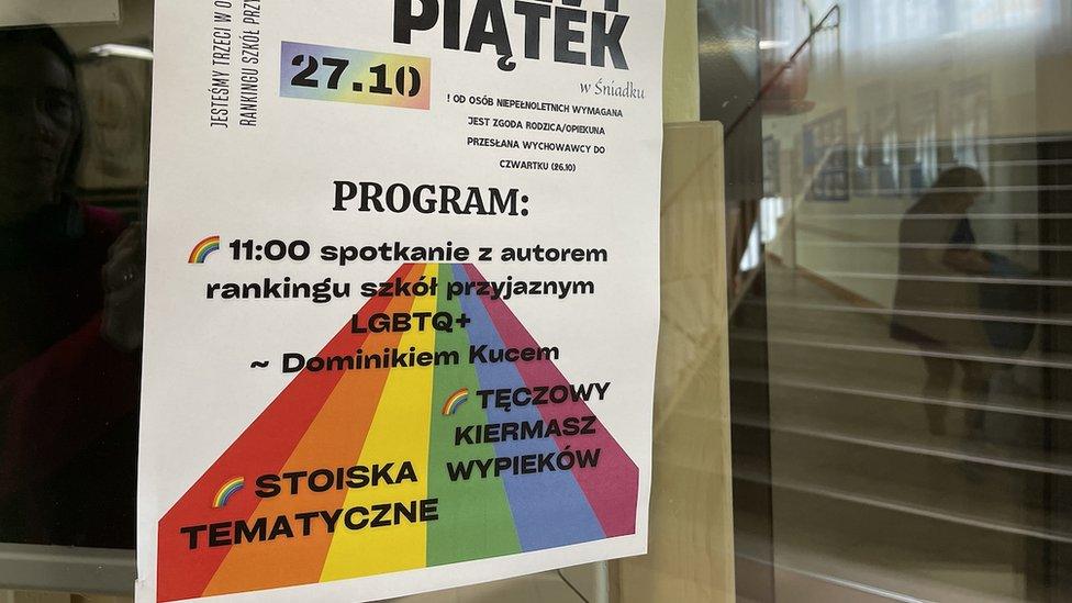 Rainbow Friday sign in school in Warsaw