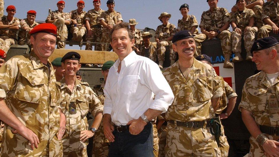 Tony Blair meeting troops in Iraq in May 2003