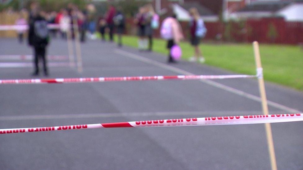 Many playgrounds have been sectioned off with tape to keep class groups in social bubbles