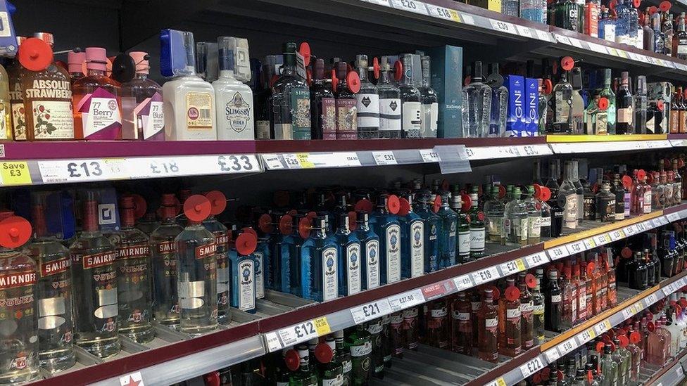 Alcohol on supermarket shelf