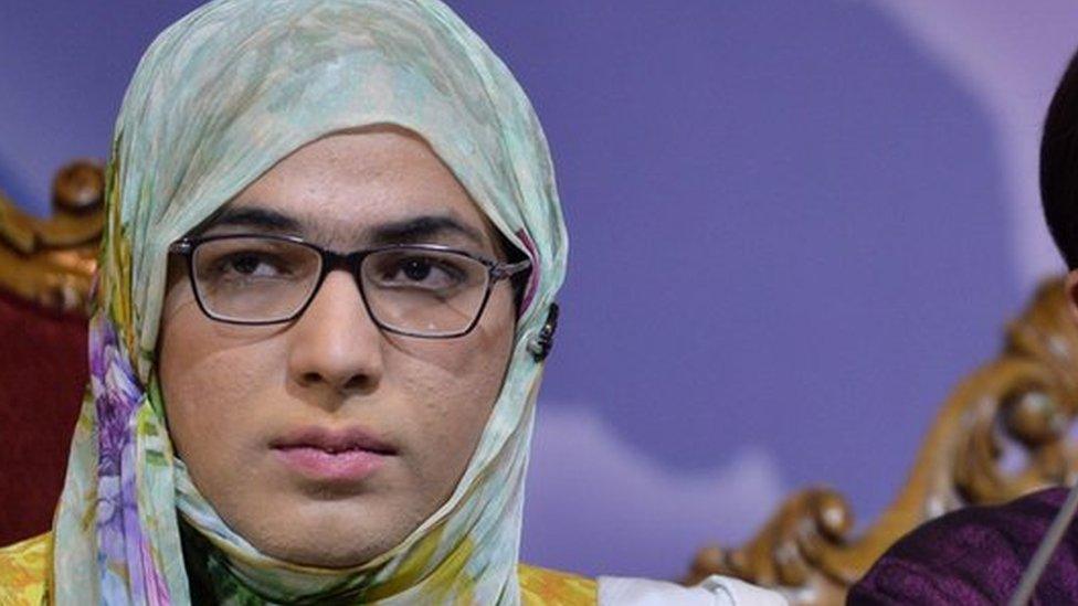 Transgender election candidates Nayyab Ali (L) and Nadeem Kashish speak at a news conference in Islamabad, 5 July 2018