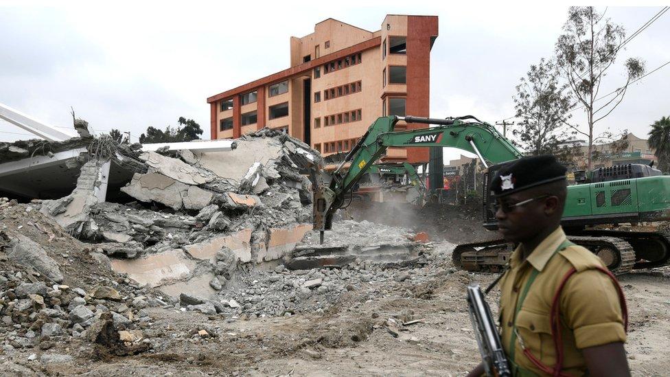 A building on a riparian reserve is demolished in Nairobi