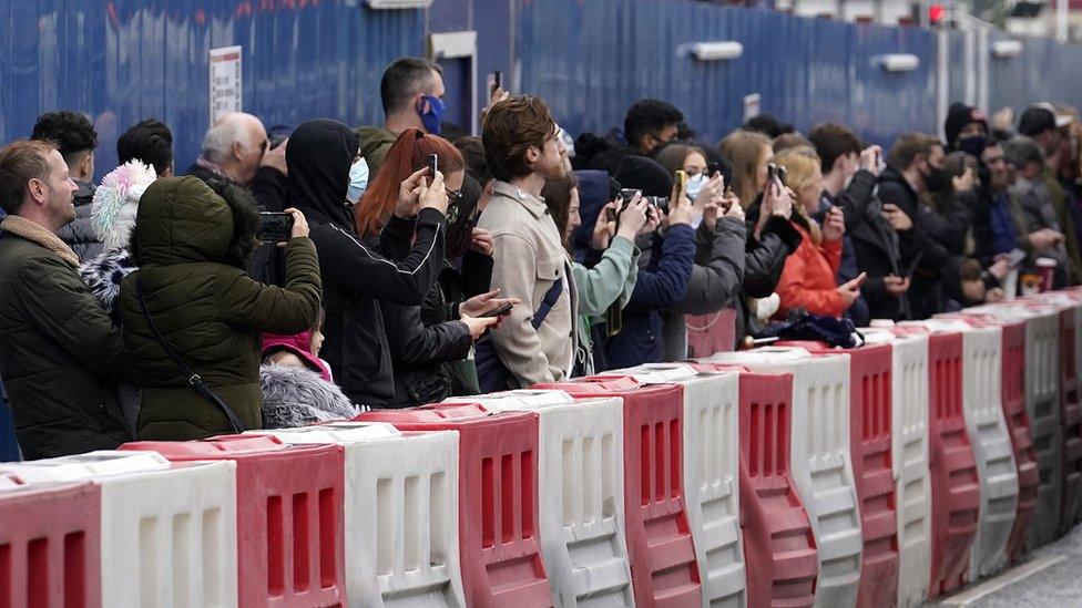 Crowds gather in Liverpool city centre to watch the filming of a new Batman movie