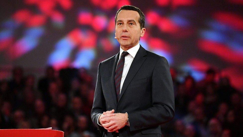 Austrian chancellor Christian Kern delivers a speech on the future of Austria in Wels, Upper Austria, on 11 January