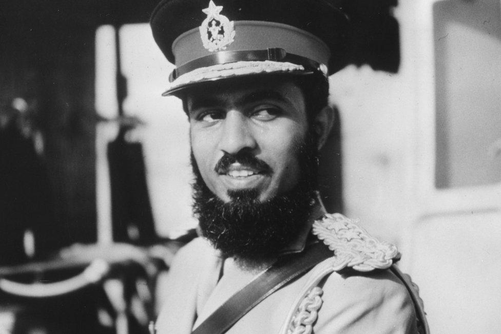 Qaboos bin Said Al Said, in military uniform, circa 1970