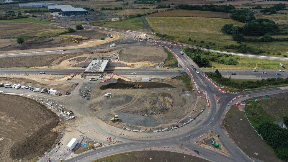 Aerial view of roundabout under construction