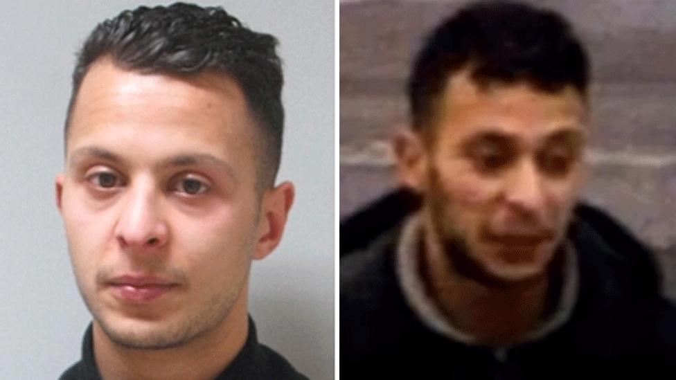 Salah Abdeslam (police photoa (L) and photo photo