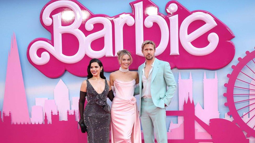 America Ferrera, Margot Robbie and Ryan Gosling