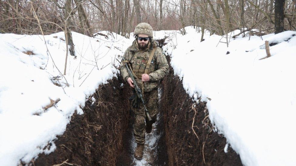 Ukrainian soldier on front line at Horlivka, Donbas