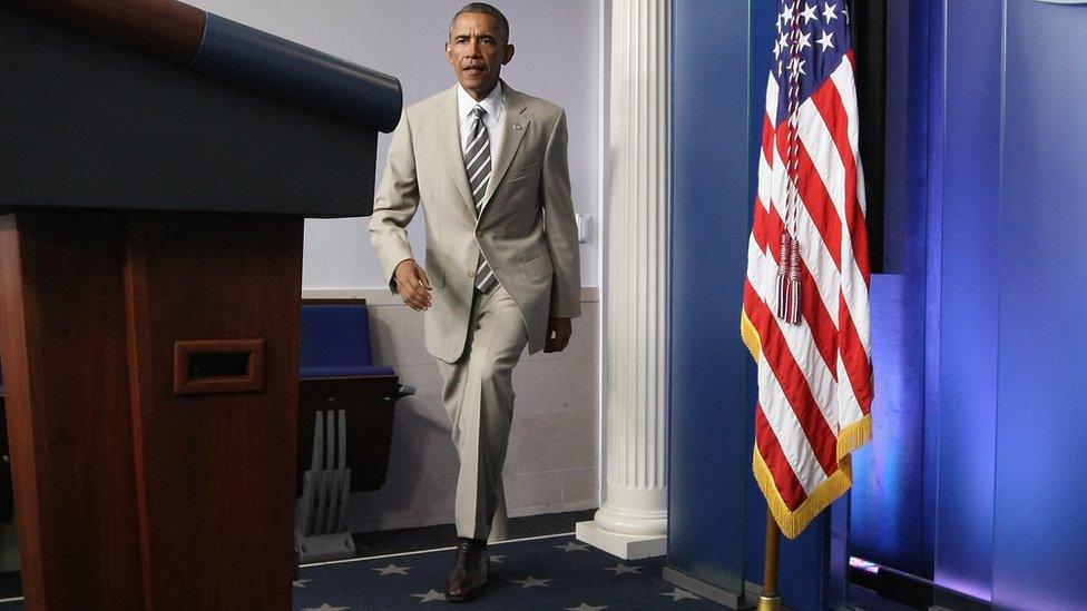 WASHINGTON, DC - AUGUST 28: U.S. President Barack Obama approaches the podium to make a statement at the James Brady Press Briefing Room of the White House August 28, 2014 in Washington, DC.