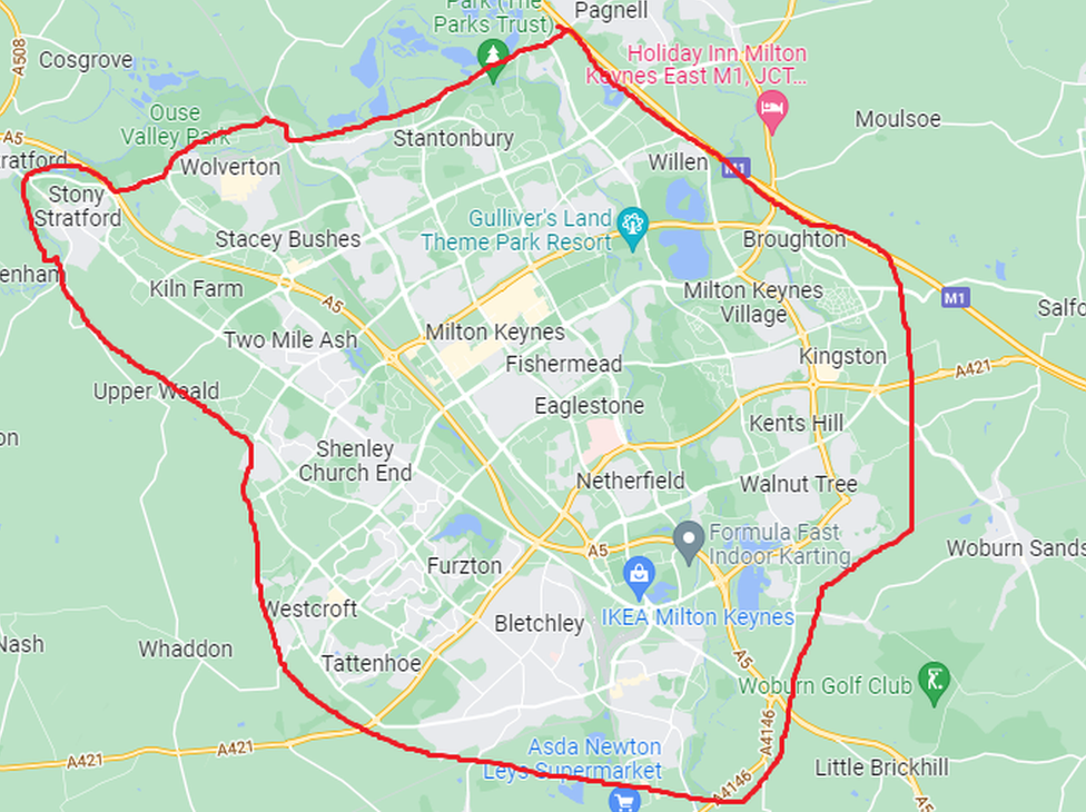 A map of a Section 60 Order in place in Milton Keynes