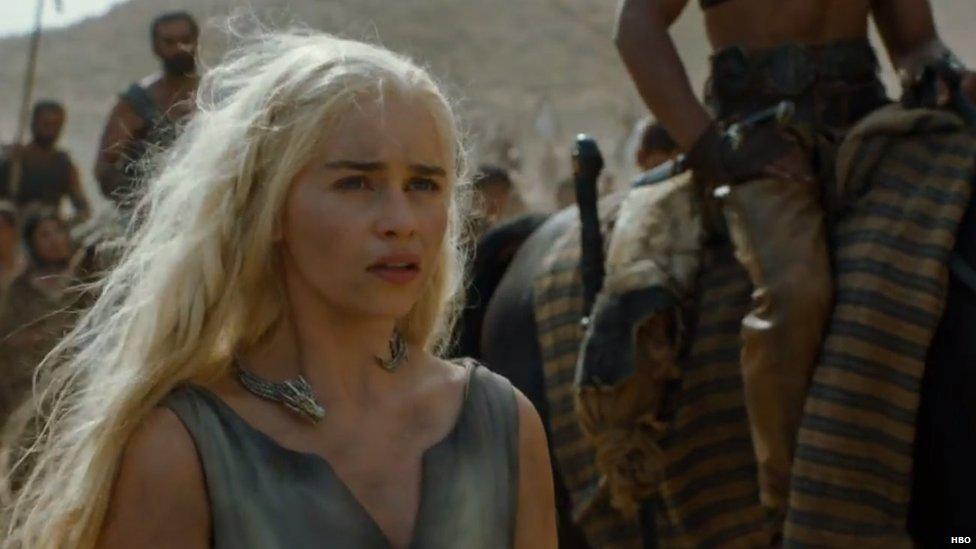 Character Daenerys Targaryen in the Game of Thrones series six trailer.