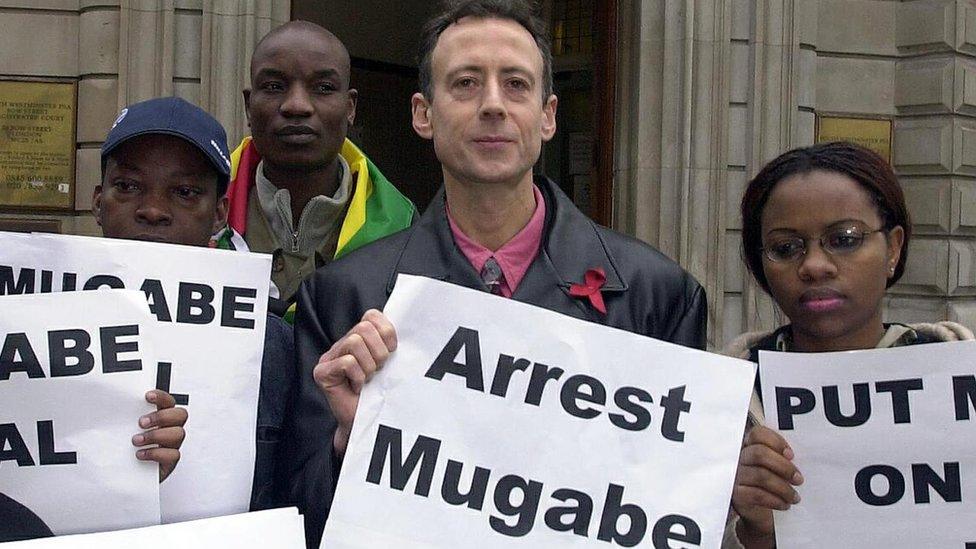 Peter Tatchell and others protesting against Robert Mugabe in 2004