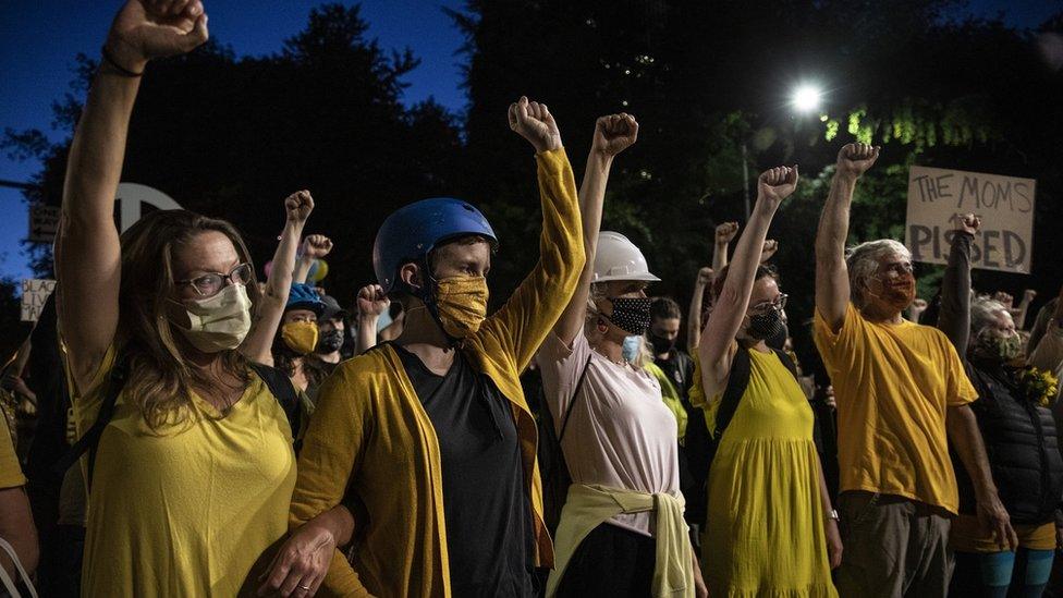 'Wall of Moms' protesters in Portland, Oregon, on 20 July 2020