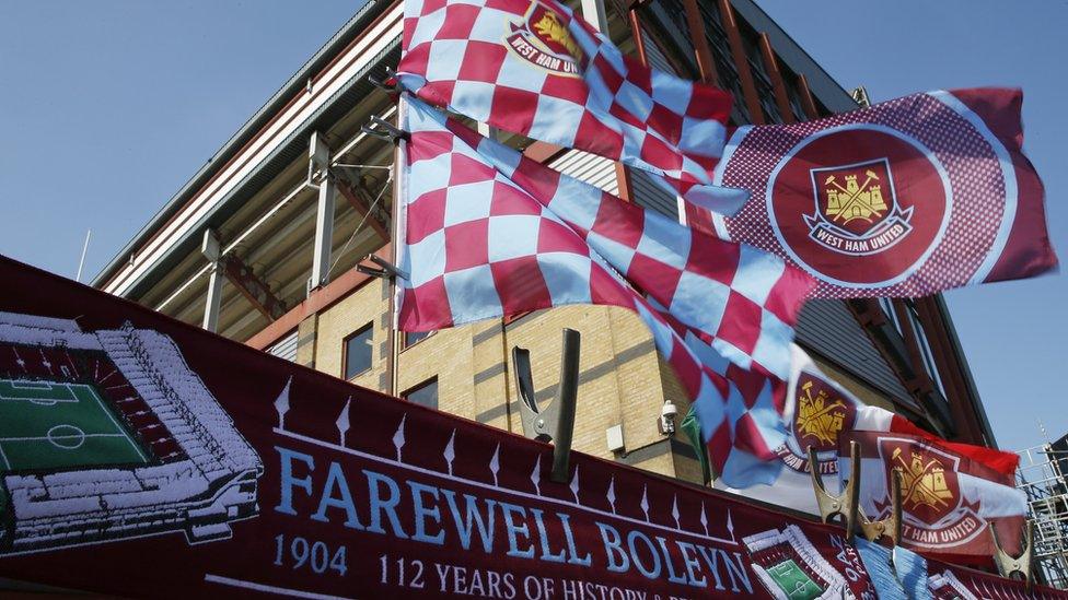 West Ham flags outside the Boleyn Ground before a match