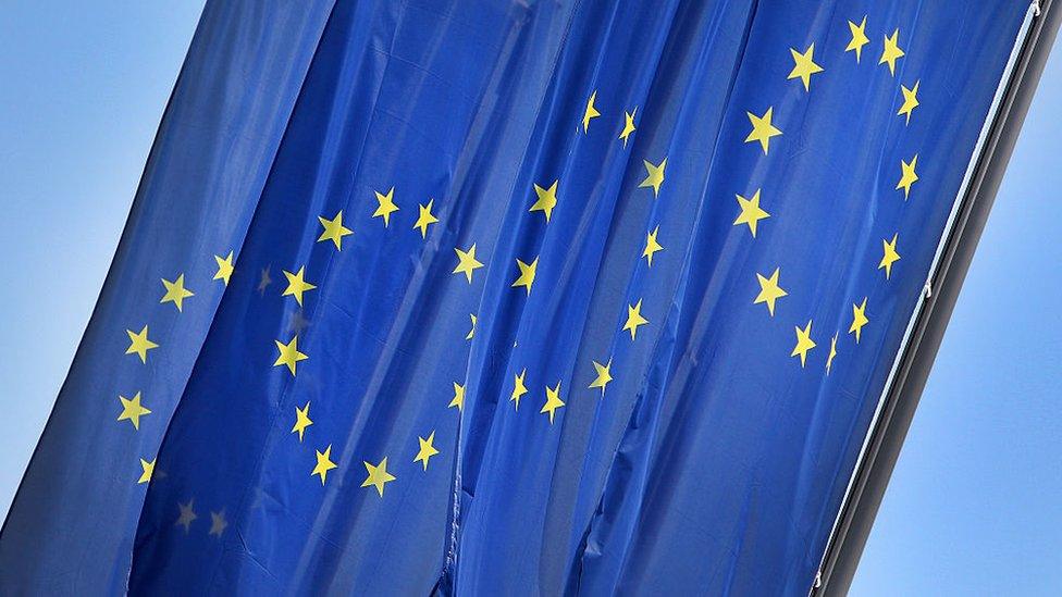 EU flags outside the ECB headquarters, Frankfurt