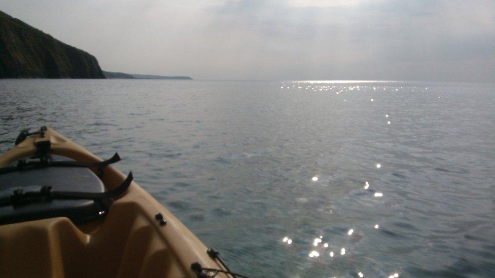 Jones's kayak on the water off Aberaeron