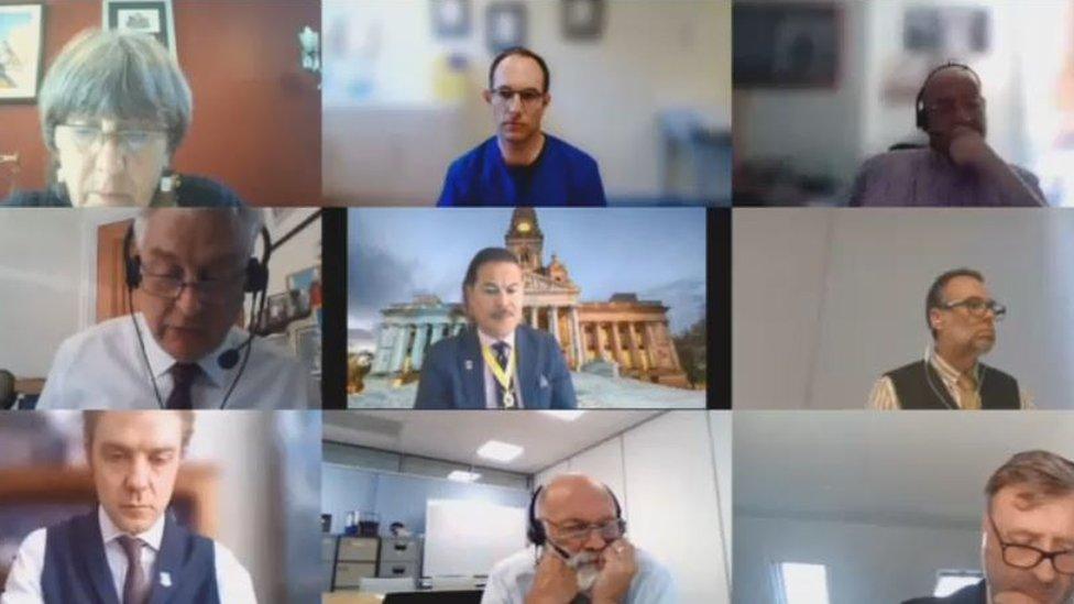 Portsmouth City Council video conference with Dr Jonathan Lake (centre top)