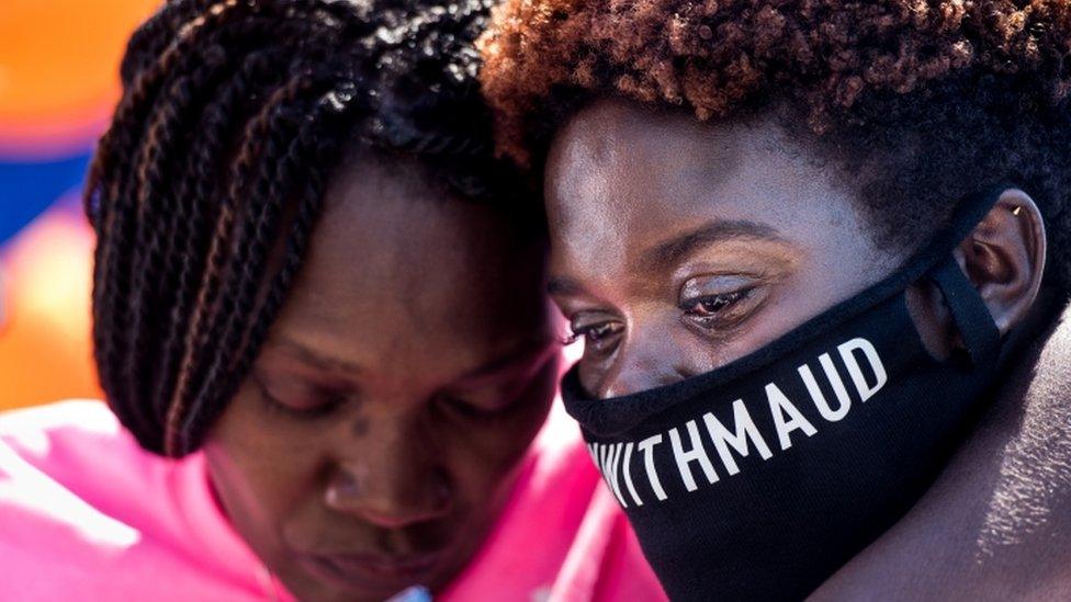 Wanda Cooper-Jones, Ahmaud's mother (L) and Jasmine Arbery, his sister (R) at a protest in Brunswick, Georgia - 9 May