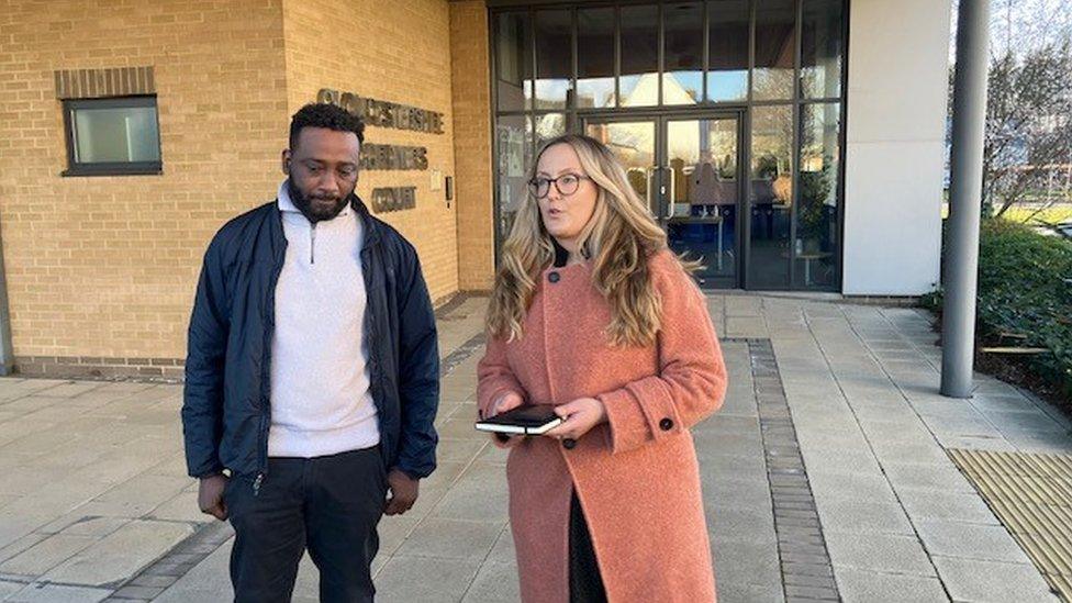 Modar Mohammednour and the families solicitor, Hannah Carr outside court