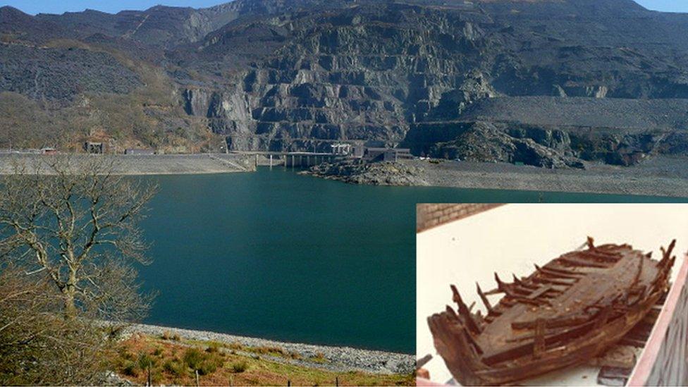 Dinorwig Power Station with an inset of the Llyn Peris boat