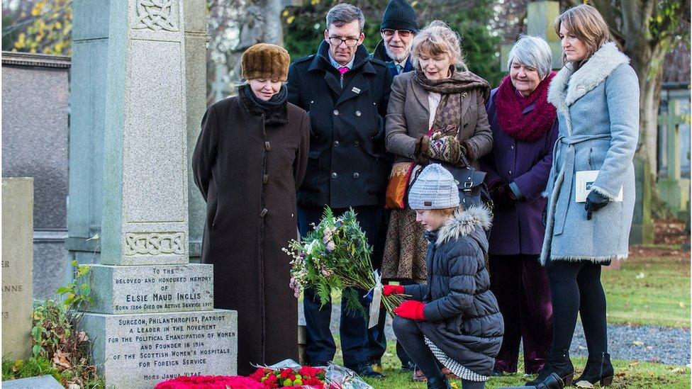 Descendants of pioneering Scotswoman Dr Elsie Inglis gathered at her grave