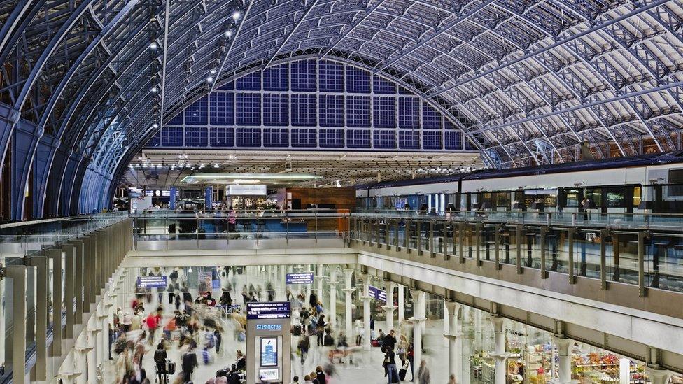 Shot of a busy London St Pancras International railway station