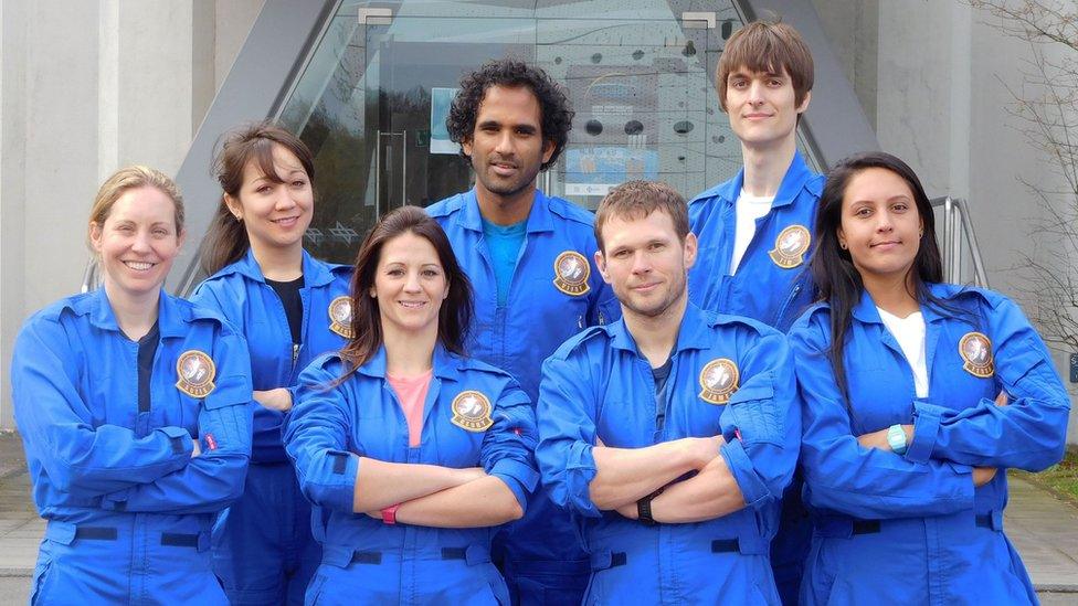 Suzie Imber and some of the candidates on the BBC Two show "Astronauts: Do you have what it takes?"