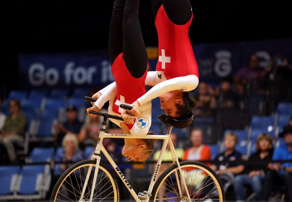 witzerland compete in the Women’s Elite Artistic Cycling Pair Qualification on day nine of the 2023 UCI Cycling World Championships at the Emirates Arena, Glasgow